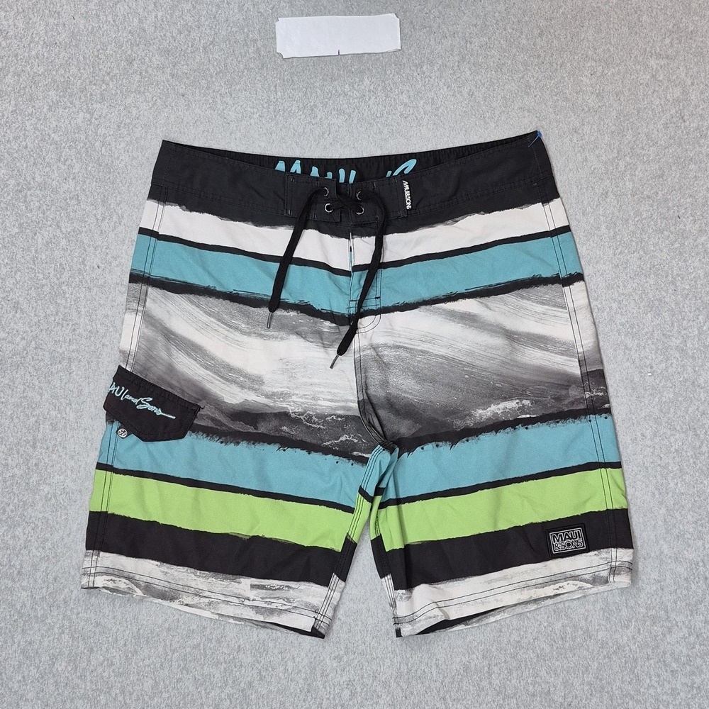 Maui And Sons Men Swimwear 36 Board Shorts Striped 4 Way Stretch Swim Trunks